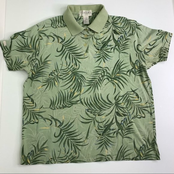 TEHĀMA Green Leaf Print Polo  Shirt - Picture 4 of 8